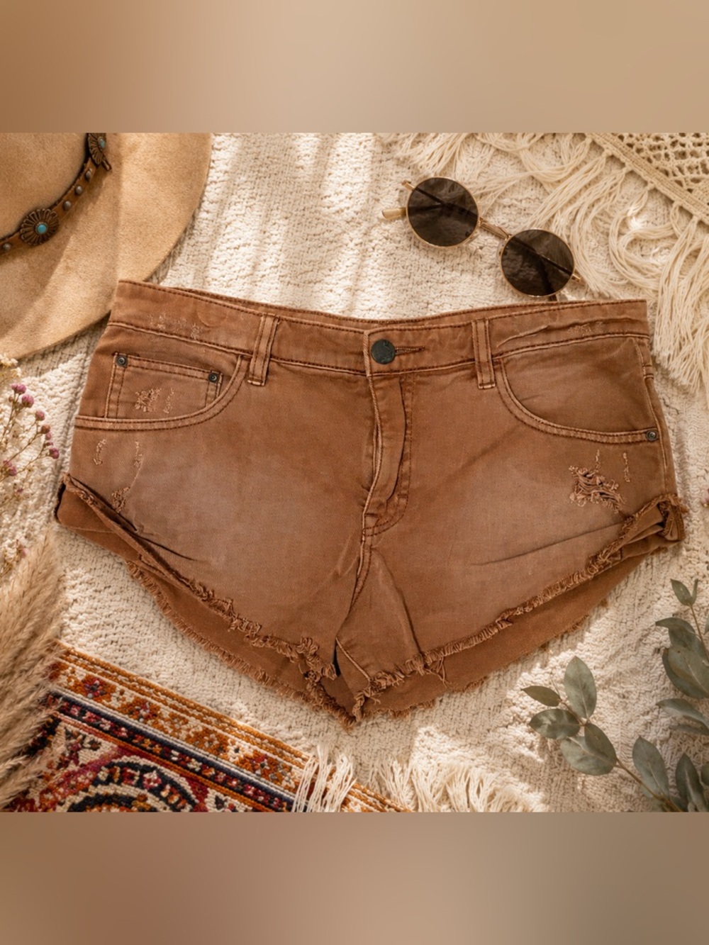 Free People Irreplaceable Shorts High Rise Burnt Orange Distressed Size 27